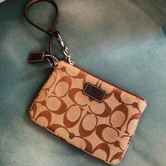 Coach Brown Logo Wristlet - Picture 1 of 5